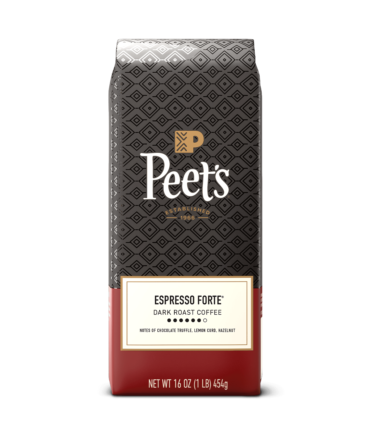 Peet's Espresso Forte 16oz coffee bag on a clear background